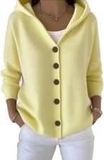Women's Solid Color Hooded Cardigan Sweaters Button Down Open Front Knit Outerwe