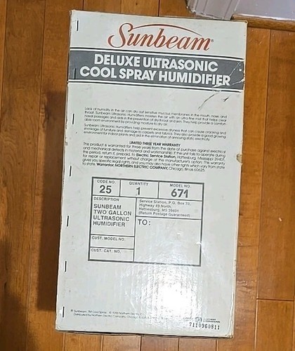 Humidifier Deluxe Ultrasonic Cool Spray Sunbeam Model 671 SEALED never used box - Picture 2 of 6