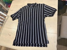 Tommy Hilfiger Polo Shirt Mens Medium Navy Blue Vertical Stripe Short Sleeve