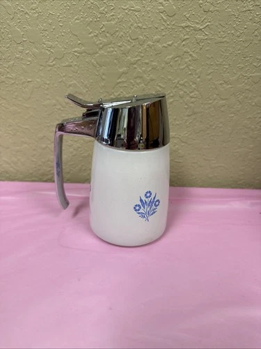 Vintage Milk Glass Sugar Syrup Dispenser  Santa Barbara Corn Flower Style