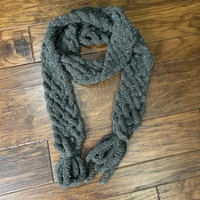 Glitter Grey Cozy Loopy Stitch Thin Cable-Knit Scarf 74” x 4”