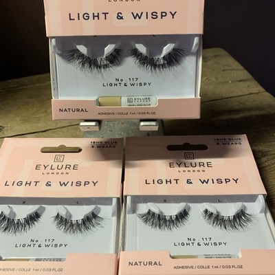3 x Packungen Eylure Fluttery Light False Lashes Nr. 117 Light & Wispy