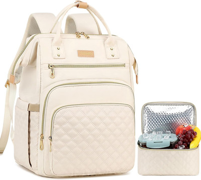15.6 Inch Laptop Backpack with Insulated Lunch Bag - Beige