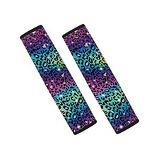 2 Pack Print Car Seat Belt Pads Seatbelt Covers Soft Rainbow Leopard