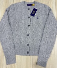 Polo Ralph Lauren Women s Cable Knit Wool Cashmere Cardigan Sweater Gray NWT
