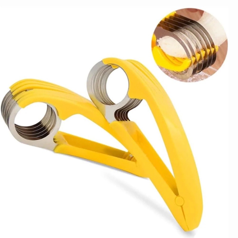2Pcs Banana Slicer Fruit Knife Veggie Cutter Kitchen Bar Tool Stainless Steel