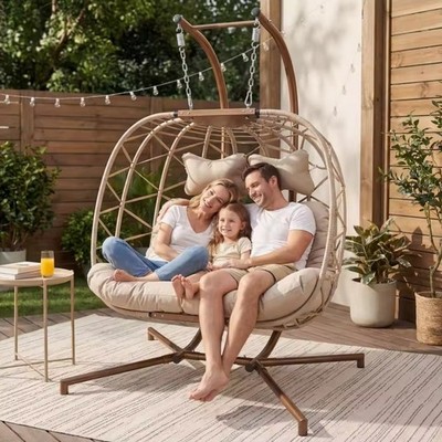 NICESOUL Double Swing Egg Chair with Stand, Extra Large 2 Person Indoor Outdoor 