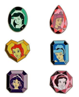 Disney Pin Set 6 Princess Gems Collection Authentic Park Trading Pins Brand New