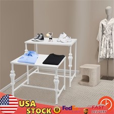 Modern Standing Display Rack, Retail Clothing Shop Display Tables White 2Pcs