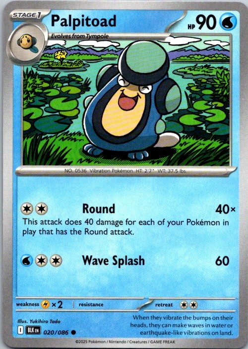 Pokemon Palpitoad Normal Common SV: Black Bolt 020/086 NM