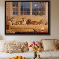 Oil Painting Dog Shiba Inu Cocker Spaniel Canvas Print Living Room Decor Art