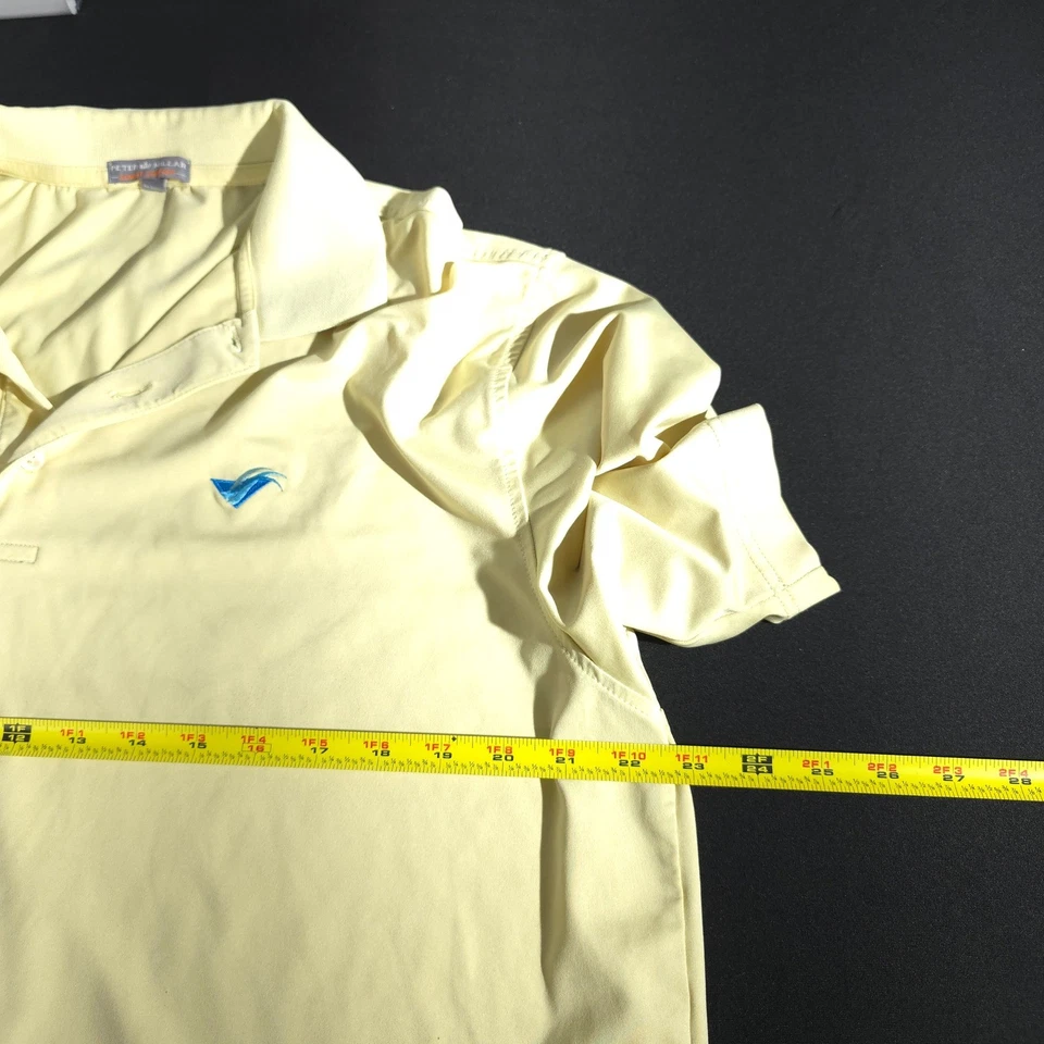 Polo de golf Peter Millar Summer Comfort para hombre L amarillo ondulado logotipo rendimiento Foto 4 de 4