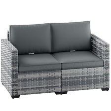 Outsunny 2 Seater Rattan Garden Sofa with Deep Seat, Wide Arms, Mixed Grey