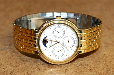 HTF Jean Lassale 33 mm Triple Date Moon Phase Watch 7F69-6029 Full