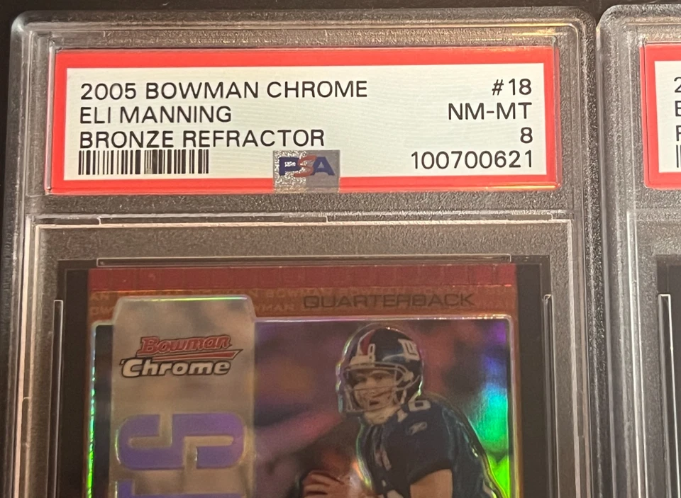 Lot (2) 2005 Bowman Chrome #18 Eli Manning Refractor Bronze /150 PSA 8 Red PSA 9 - Image 4 of 4