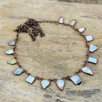 Larimar Rough Copper Electroformed Chain Adjustable Necklace For Women 18.0''