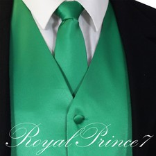Emerald Green Men's Solid Tuxedo Suit Dress Vest Waistcoat Neck tie Wedding