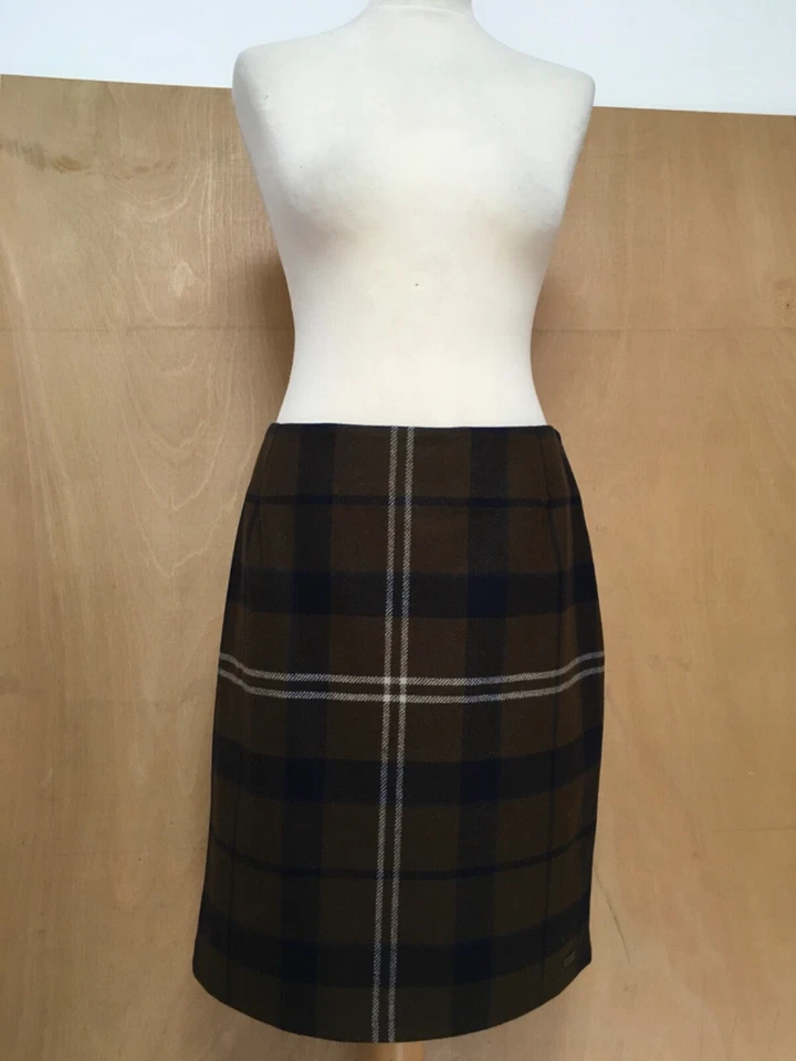 NWT Barbour Nebit pencil skirt brown navy check wool 18 - Image 2 of 4