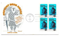 1438  Prevent Drug Abuse Fleetwood block of 4, FDC