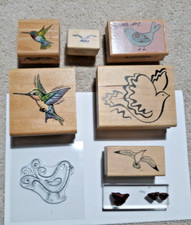 Lot 9 Bird Rubber Stamps Seagull, hummingbird, Dove flying various size