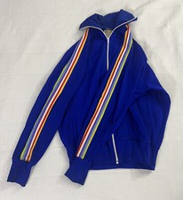 Vintage Rainbow Stripe Bright Blue Zipper Track Warm Up Jacket Unisex XL Pride