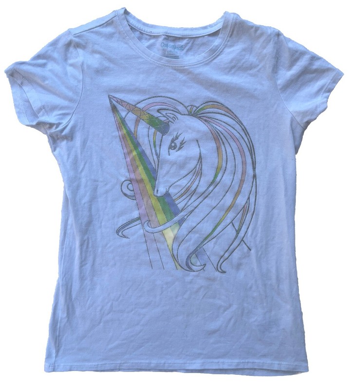 Cat & Jack Girls L Glitter Sparkle Pastel Rainbow White Unicorn T-shirt Top