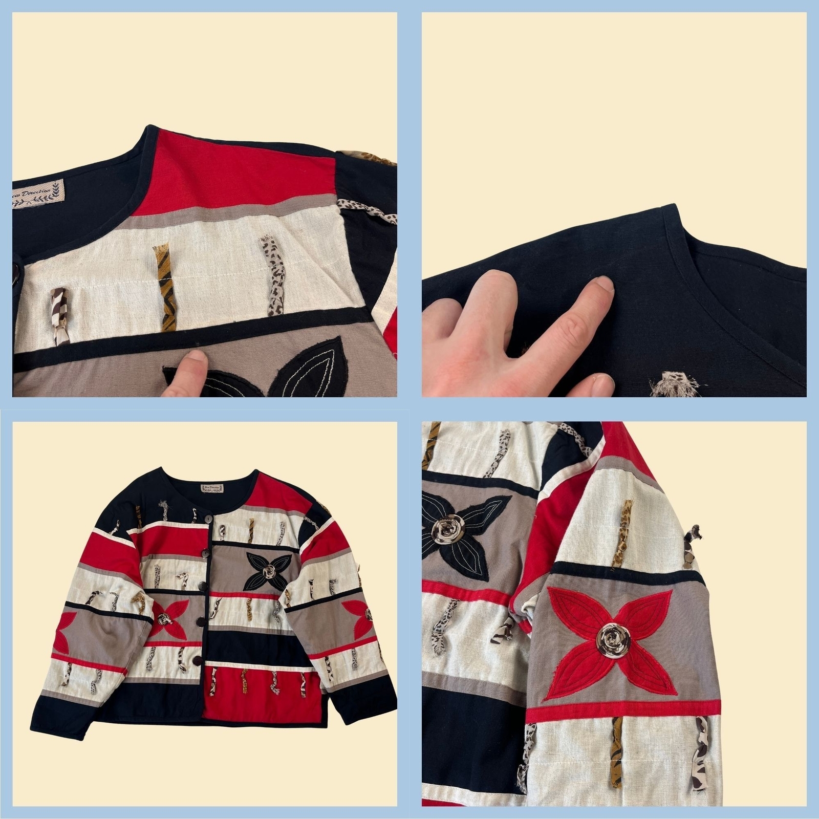 80s patchwork jacket by New Direction, vintage fl… - image 5