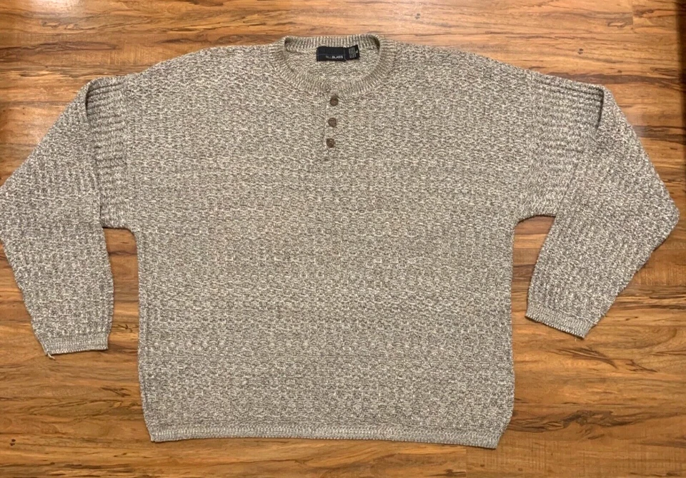 VTG Henley Sweater Mens XL Oatmeal Chunky Waffle Knit USA Made Y2K Grandpa Core - Imagem 2 de 4