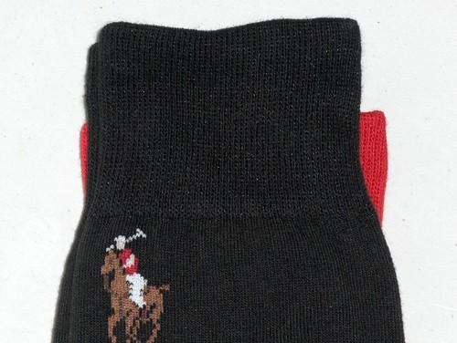 POLO RALPH LAUREN Men's Cotton All Over Pony, Striped Socks, BLACK, RED, 2 PAIR - Picture 10 of 15