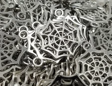 144 pcs Silver Plastic Filigree Spiderweb Halloween Charms Kids Craft Jewelry