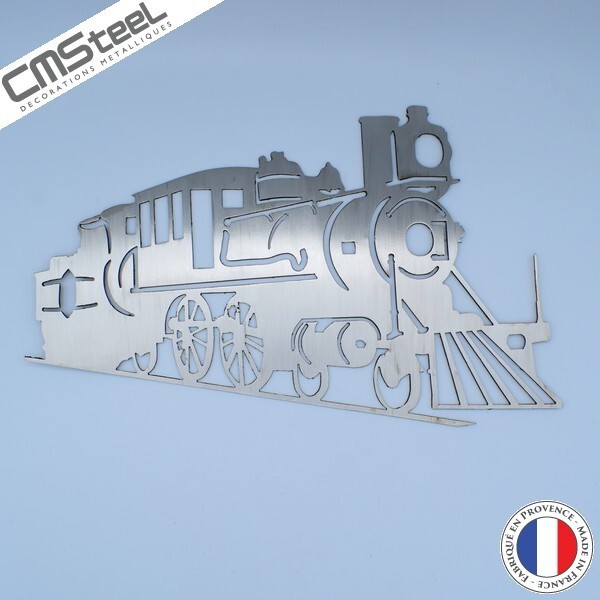 Sculpture murale locomotive en inox premium pour décoration haut de gamme