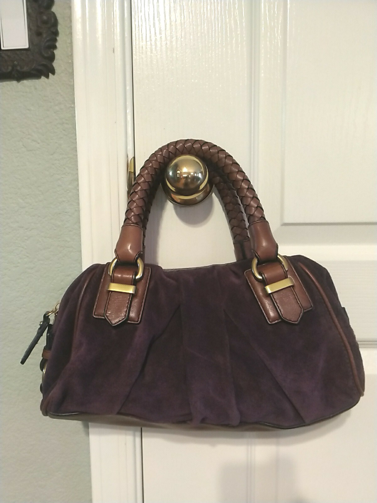 BANANA REPUBLIC Hobo Satchel Bag Purple Suede Braided Handle EUC Retail