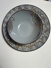 Threshold VERMILLION Dinner Plate and Bowl Mosaic Boho Stoneware, 1 each