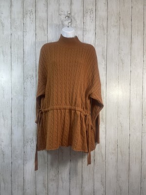 Kerisma Cable Knit Mock Neck Cinch Tie and Bow Waist Sweater M/L