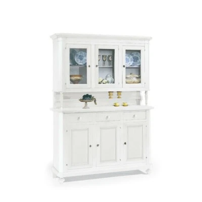 VITRINE ANRICHTE GLÄSERSCHRANK NEAPOLITANISCH ARMUTS KUNST WEISS MATT KLASSISCH - Bild 1 von 4