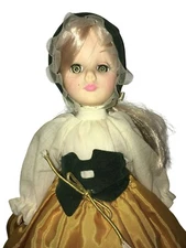 Long Haired Porcelain Doll in Cultural Dress - 11" Tall -  Eyes open/close