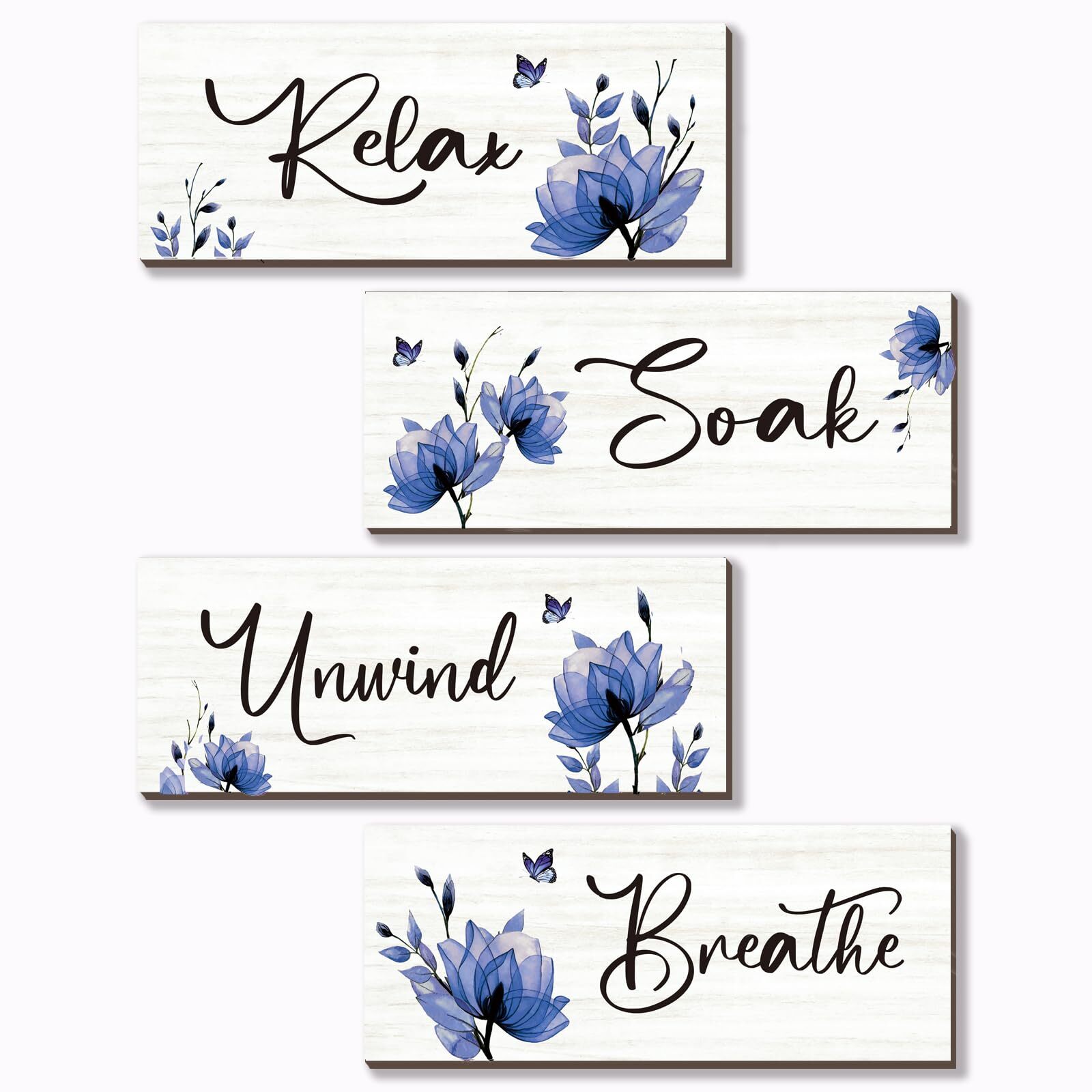 Set of 4 Blue Bathroom Decor With Navy Blue Flower Wall Decor Inspire