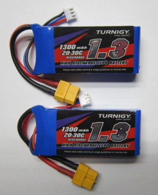 2X TURNIGY 1300mAh 2S 7.4V 20C LIPO BATTERY XT60 1/18 STADIUM TRUCK 1/16 RC18B