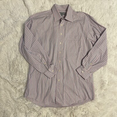 Hickey Freeman Mens Size 16 - 34 Pink Blue Stripe Long Sleeve Button Down Shirt