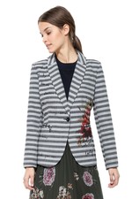 Desigual Lucas Grey Striped Smart Jacket 46 Uk 18 Rrp £119