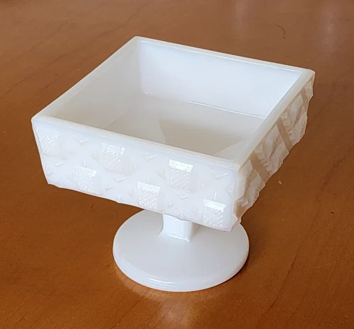 Vtg Milk Glass Westmoreland English Hobnail Diamond Square Candy Dish No Lid.
