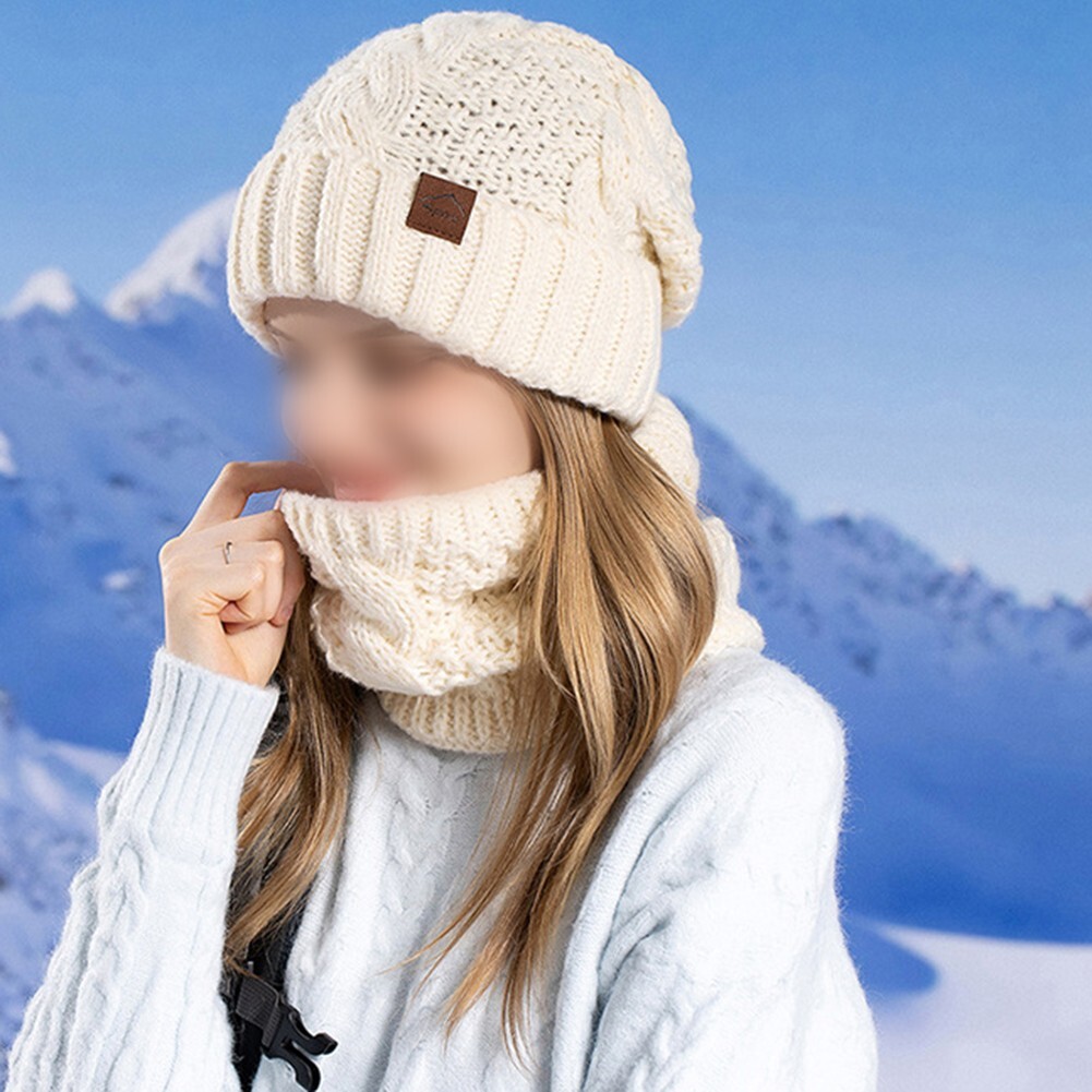 Warm and Fashionable Women's Winter Hat and Scarf Combo Knitted Lining