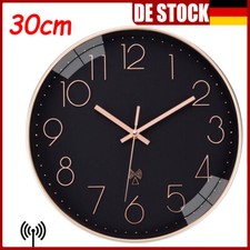 Funkuhr 30cm Wanduhr Ohne Tickgeräusche Modern Funkwanduhr Lautlos Groß Schwarz
