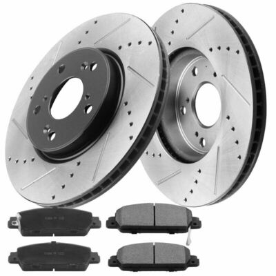 Front E-Coating Black Brake Rotors Ceramic Brake Pads For 13- Honda Accord G10