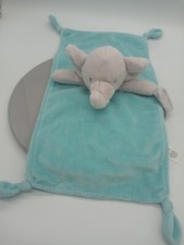 Carter's Rectangle Aqua Gray Elephant Pacifier Strap Lovey Security Blanket Ratt