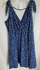 SHEIN CURVE WOMEN'S KNEE LENGTH SLEEVELESS DRESS V-NECK BLUE/WHT SZ 1XL #4006