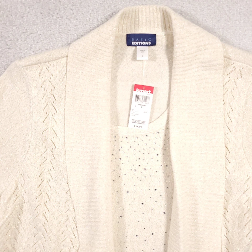 Cárdigan Suéter Camisa Para Mujer Ediciones Básicas Grande Beige Brillo Tachonado Cerrado Foto 3 de 4