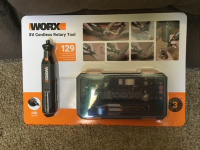 WORX WX106L 8V CORDLESS ROTARY TOOL USB TYPE-C+129 PC. ACCESSORY KIT In Hand