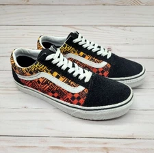 VANS Old Skool Low Logo Flame Suede Canvas Black Sneakers Mens 8 