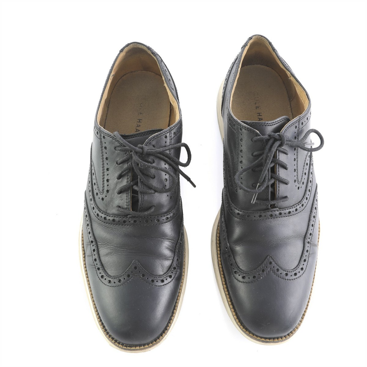 Cole Haan Grand OS Black Leather Brogue Wingtip Oxfords  display picture 1
